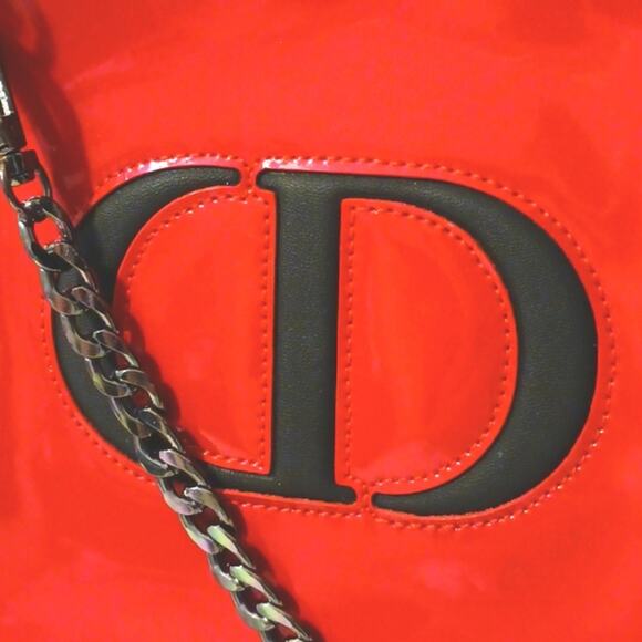 DIOR Crossbody RED w Chic Black Gunmetal Shoulder Chain converted CD Cosm. bag - Picture 2 of 16
